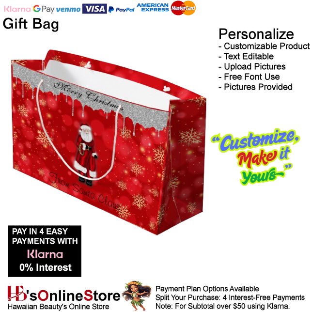 Sacola Para Presentes Grande Feliz Natal Do Charme De Natal (Merry Christmas From Santa Claus Holiday Charm Large Gift Bag.)