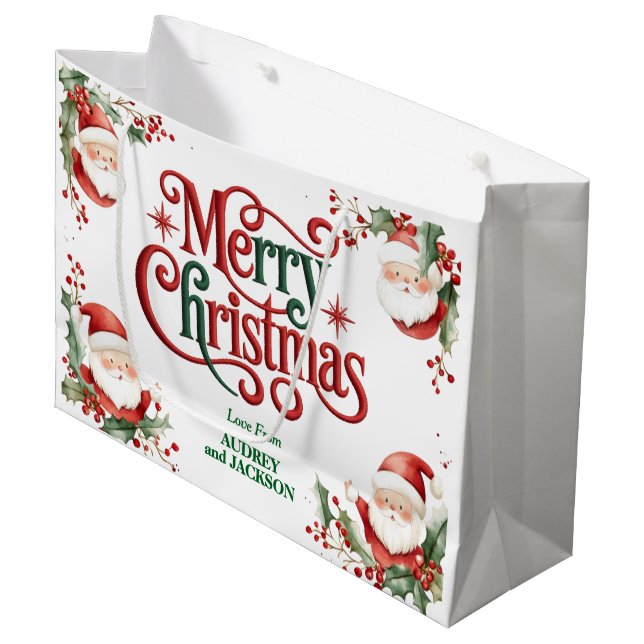 Sacola Para Presentes Grande Feliz Natal do Papai Noel (Frente inclinada)