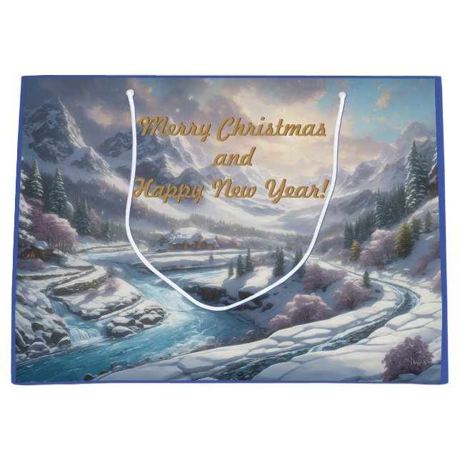 Sacola Para Presentes Grande Feliz Natal e Feliz ano novo! (Frente)