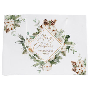 Sacola Para Presentes Grande Feliz Natal Evergreen - quadro geométrico