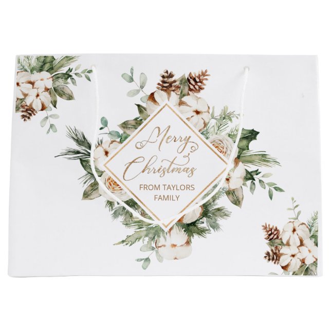 Sacola Para Presentes Grande Feliz Natal Evergreen - quadro geométrico (Frente)