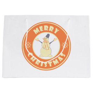 Sacola Para Presentes Grande Feliz Natal Feliz Snowman famoso estilo de café