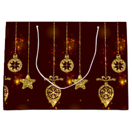 Sacola Para Presentes Grande Feliz Natal Feriado Vermelho Glitter Espumante