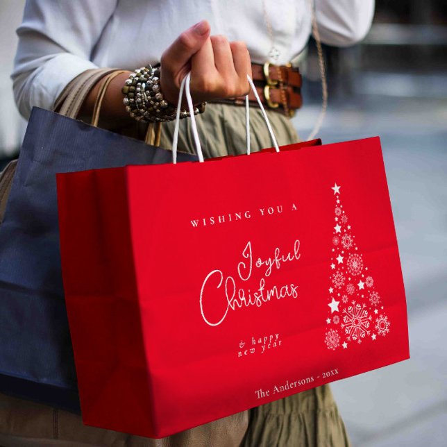 Sacola Para Presentes Grande Feliz Natal Festivo (Cute Festive Red Merry Christmas Large Gift Bag)