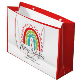 Sacola Para Presentes Grande Feliz Natal Festivo Arco-Íris Doce Coração
