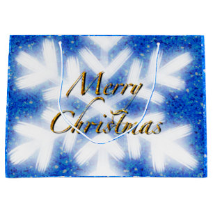 Sacola Para Presentes Grande Feliz Natal  floco de neve elegante caligrafia 