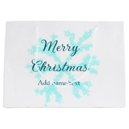 Sacola Para Presentes Grande Feliz Natal flocos de neve azuis brilhando