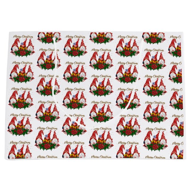 Sacola Para Presentes Grande Feliz Natal Gnomos Trendy Adorable Holiday (Frente)
