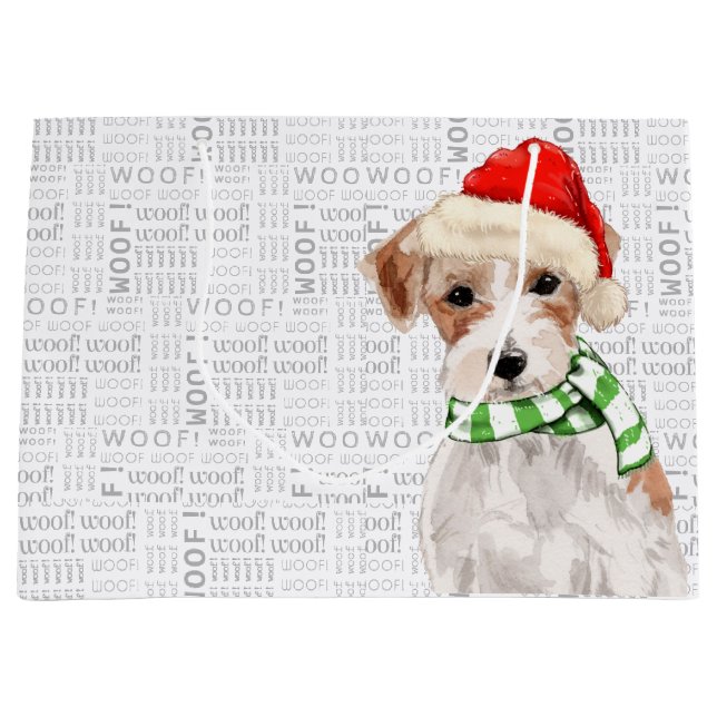 Sacola Para Presentes Grande Feliz Natal Jack Russell Terrier Dog (Frente)