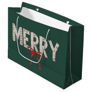 Sacola Para Presentes Grande Feliz Natal Laço Préppy Férias Coquette Inverno