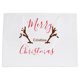 Sacola Para Presentes Grande Feliz Natal, marrom-rena-chifre, feriado