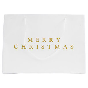 Sacola Para Presentes Grande Feliz Natal Minimalista Ouro Amarelo