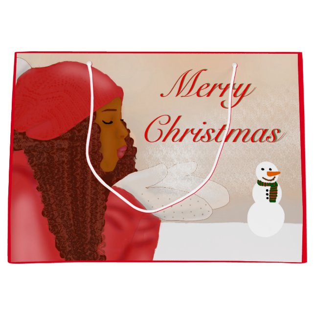 Sacola Para Presentes Grande Feliz Natal na Neve (Frente)