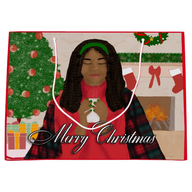 Sacola Para Presentes Grande Feliz Natal na Neve (Frente)