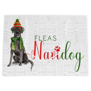 Sacola Para Presentes Grande Feliz Natal Navidog com Laboratório Negro
