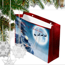Sacola Para Presentes Grande Feliz Natal Papais noeis Treinam Foil Vermelha