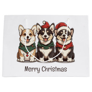 Sacola Para Presentes Grande Feliz Natal Pembroke Welsh Corgi Dogs