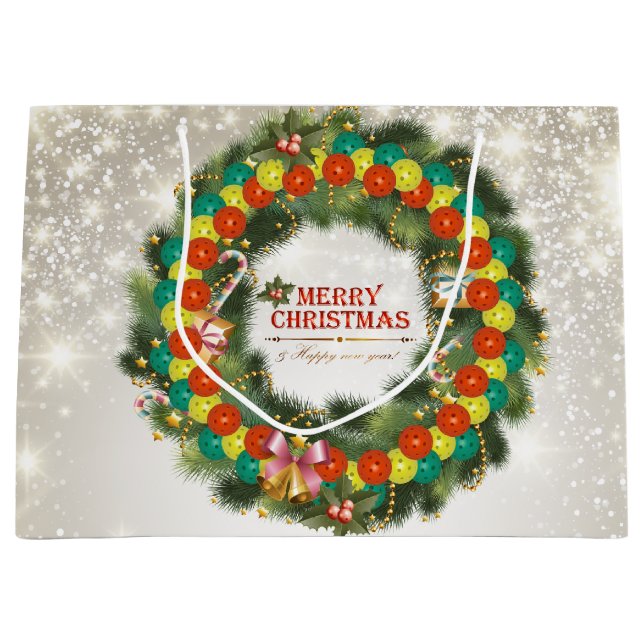 Sacola Para Presentes Grande Feliz Natal Pickleball 1 (Frente)