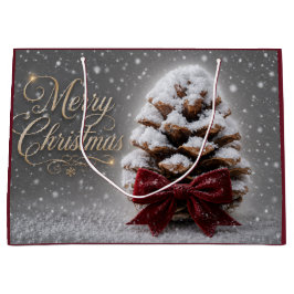 Sacola Para Presentes Grande Feliz Natal Pinha Coberta de Neve