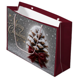 Sacola Para Presentes Grande Feliz Natal Pinha Coberta de Neve