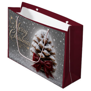 Sacola Para Presentes Grande Feliz Natal Pinha Coberta de Neve