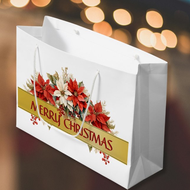 Sacola Para Presentes Grande Feliz Natal Poinsettias (Criador carregado)