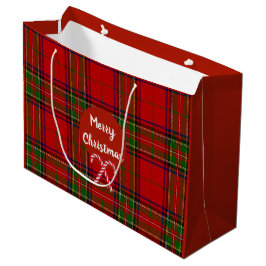 Sacola Para Presentes Grande Feliz Natal Red Tartan Xadrez Candy Canes