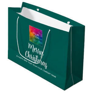 Sacola Para Presentes Grande Feliz Natal Seu logotipo de empresa aqui