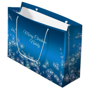Sacola Para Presentes Grande Feliz Natal. Textura dos flocos de neve do Natal