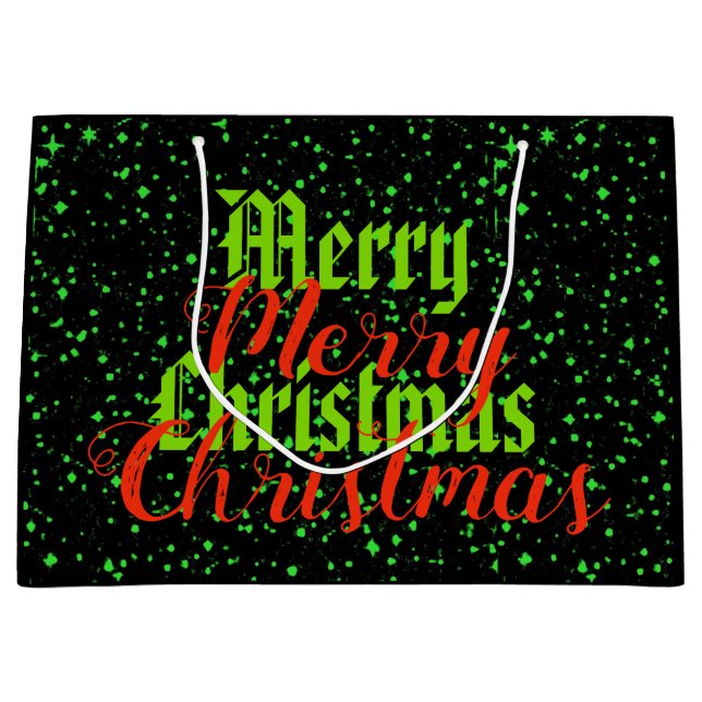 Sacola Para Presentes Grande Feliz Natal verde da faísca (Frente)