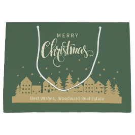 Sacola Para Presentes Grande Feliz Natal Verde Retro | Clientes de Imóveis