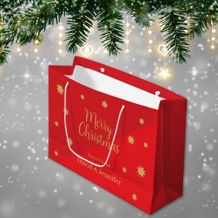 Sacola Para Presentes Grande Feliz Natal Vermelho e Dourado