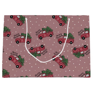 Sacola Para Presentes Grande Feliz Natal Vintage Red Truck