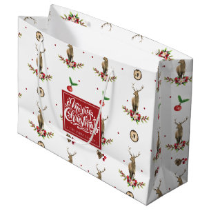 Sacola Para Presentes Grande Feliz Natal Winter Idyll Deer Personalizado