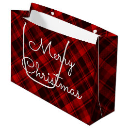 Sacola Para Presentes Grande Feliz Natal Xadrez Vermelha Tartan