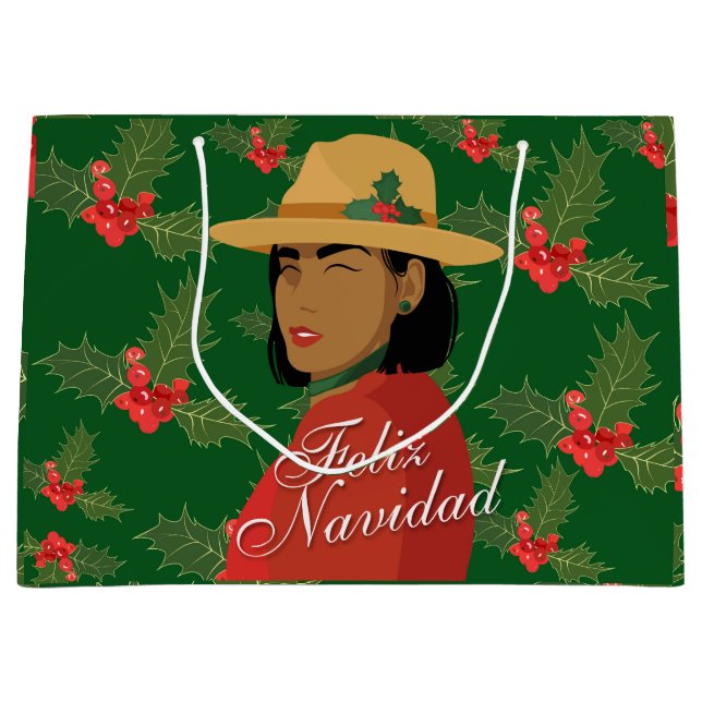 Sacola Para Presentes Grande Feliz Navidad Gift Bag (Frente)