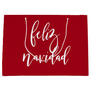 Sacola Para Presentes Grande Feliz Navidad Vermelho e Branco Natal