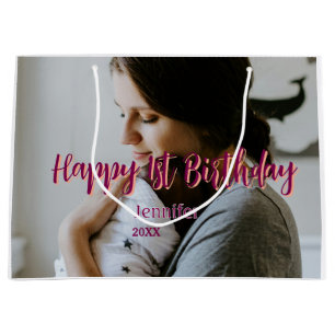 Sacola Para Presentes Grande Feliz primeiro aniversario, bebê mãe vermelha, lar