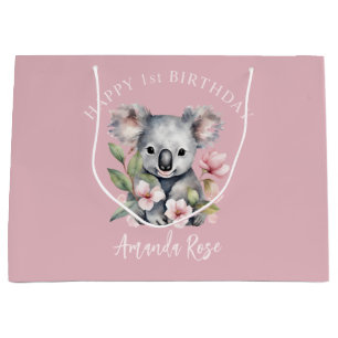 Sacola Para Presentes Grande Feliz Primeiro Aniversário Koala Aquarela