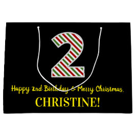 Sacola Para Presentes Grande Feliz segundo aniversário e Feliz Natal, Nome Pers