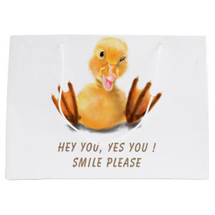 Sacola Para Presentes Grande Feliz Sorriso de Piscar os olhos Feliz Pato Amarel
