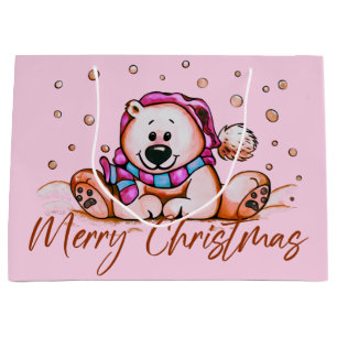 Sacola Para Presentes Grande Feliz ursinho de Natal