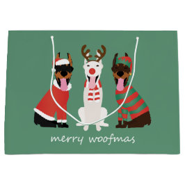 Sacola Para Presentes Grande Feliz Woofmas Dobermann - Cães de Natal