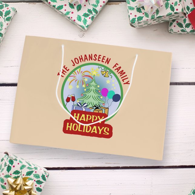 Sacola Para Presentes Grande Felizes Férias Elegantes Crianças de Natal Festiva (Criador carregado)