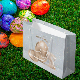 Sacola Para Presentes Grande Felz pascoa Bunny Egg Glitter Elegante Moderno