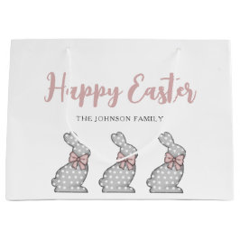 Sacola Para Presentes Grande Felz pascoa de coelho rosa-claro