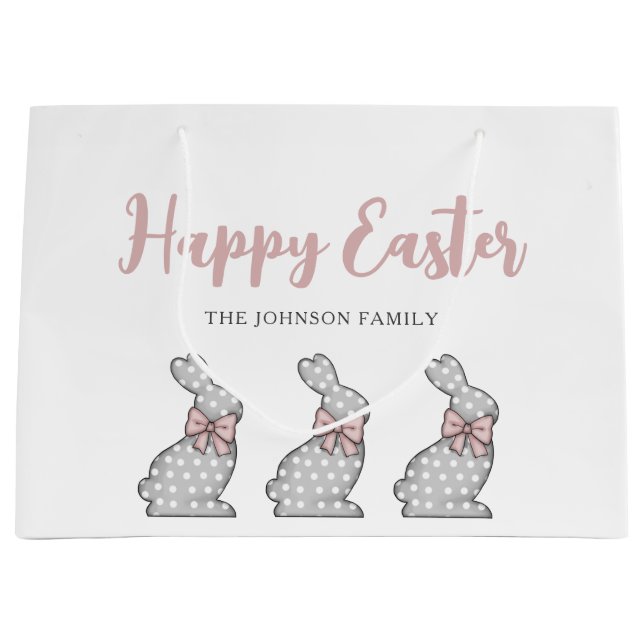 Sacola Para Presentes Grande Felz pascoa de coelho rosa-claro (Frente)