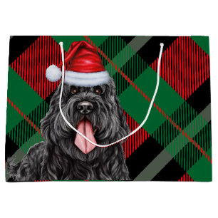 Sacola Para Presentes Grande Feriado de Cão Negro e Xadrez de Natal Russo