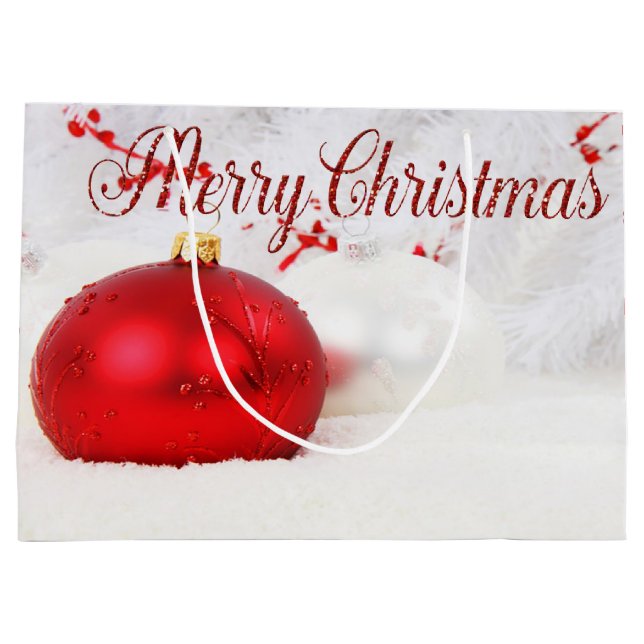 Sacola Para Presentes Grande Feriado de Natal Branco Vermelho, Feliz Natal (Verso)