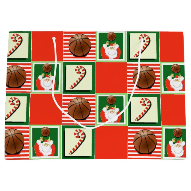 Sacola Para Presentes Grande Feriado de Natal de Basquete (Frente)
